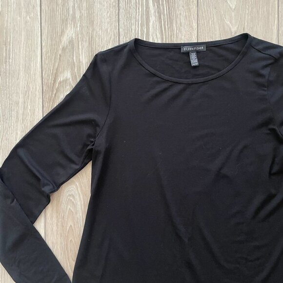Eileen Fisher | Black Stretchy Long Sleeve Jersey Tunic - Size XS - Picture 6 of 11